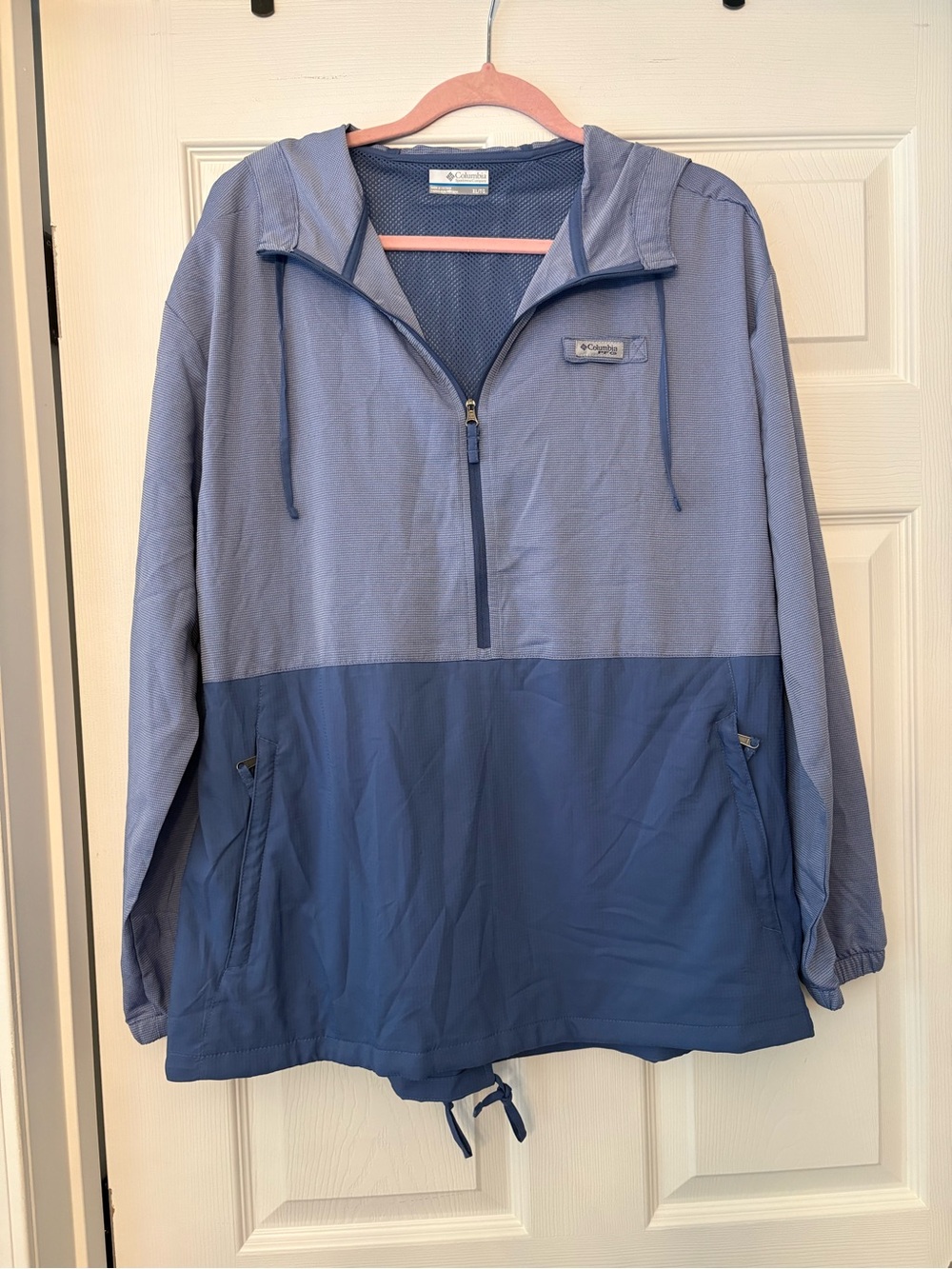 Columbia PFG Men’s Light Blue and Navy Half-Zip Pullover with Hood